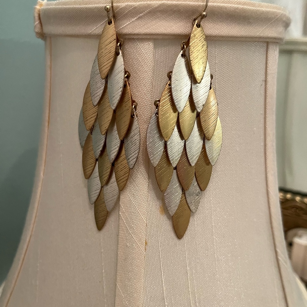 Gold and Silver Metallic Chandelier Kite Dangle Earrings